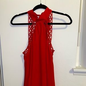 Red High neck short dress
